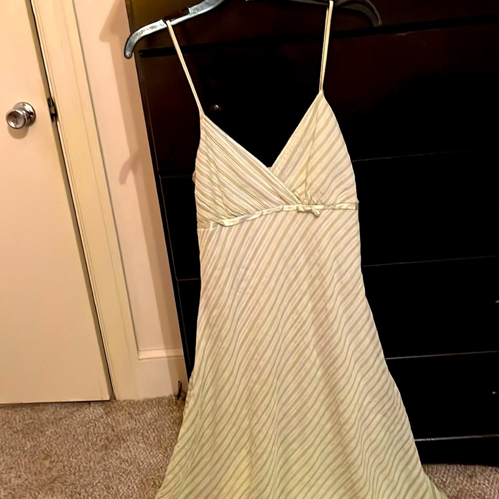 Lime green and cream skinny strap dress